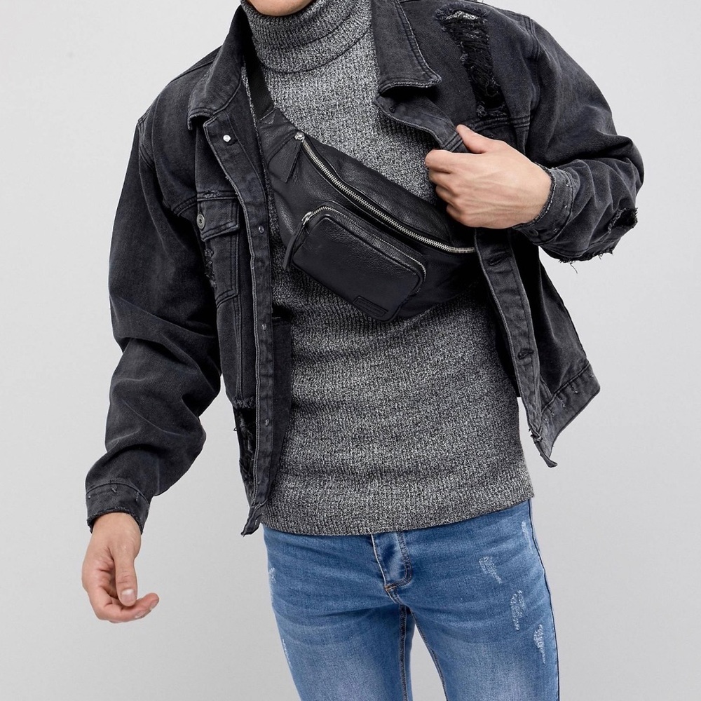 Asos man pouch black leather